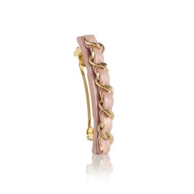 Barrette en cuir et chaine dorée KELLY